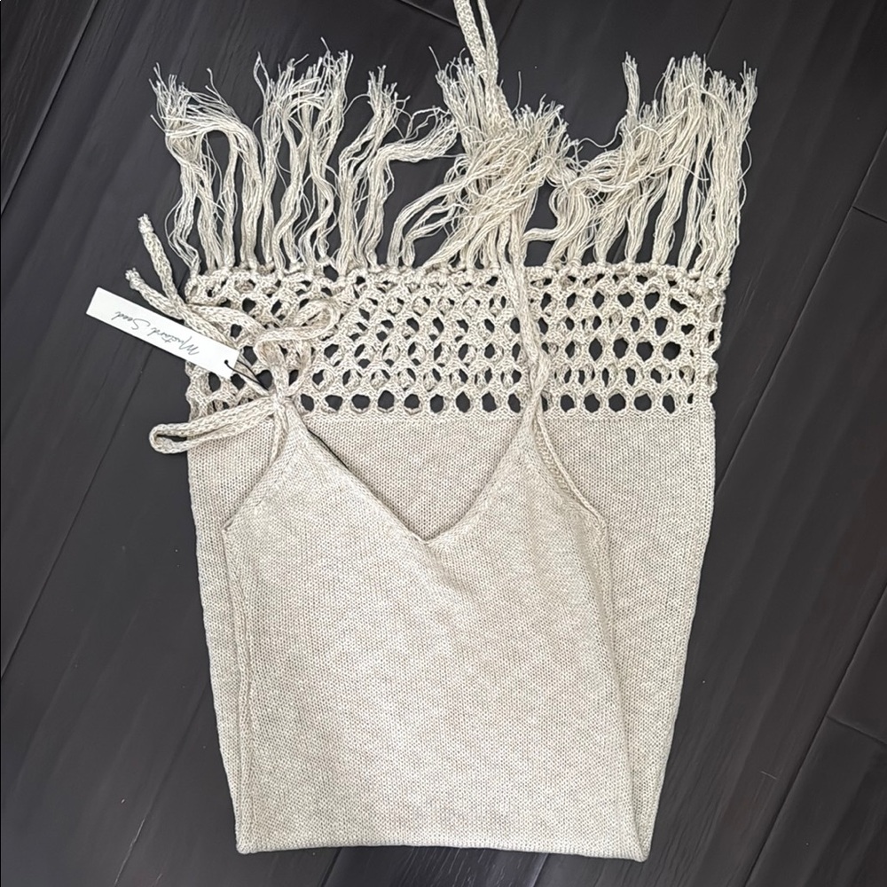 Beige Fringe Knit Tank dress